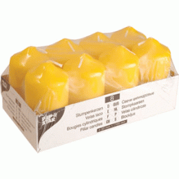Свечи [8шт]; парафин; D=5, H=8.6, L=20, B=10.2см; желтый 