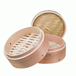 Паровое лукошко димсам (бамбуковая пароварка Dim Sum); дерево; D=27, H=17см; бежевый 