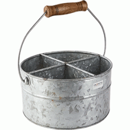 Емкость для закусок с ручкой  (4ячейки) цинк; дерево; D=21, 5, H=11, 5см