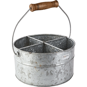 Емкость для закусок с ручкой  (4ячейки) цинк; дерево; D=21, 5, H=11, 5см