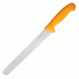 Нож для тонкой нарезки; сталь нержавеющая , пластик; L=38/24, B=3см; желтый , металлический 
