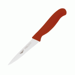 Нож для обвалки мяса; сталь нержавеющая , пластик; L=8см; красный, металлический 