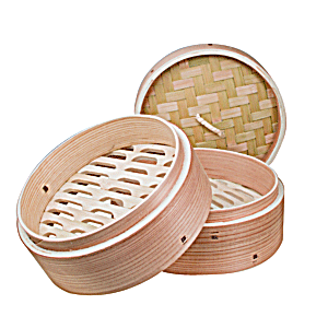 Паровое лукошко димсам (бамбуковая пароварка Dim Sum); дерево; D=18, H=13, 5см; бежевый 