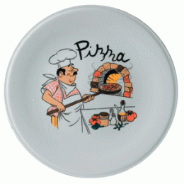 Блюдо для пиццы с рисунком «Барилла»; фарфор; D=31, H=2см; белый, роспись