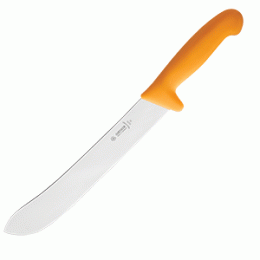 Нож для нарезки мяса; сталь нержавеющая , пластик; L=42.5/29.5, B=3.5см; желтый , металлический 