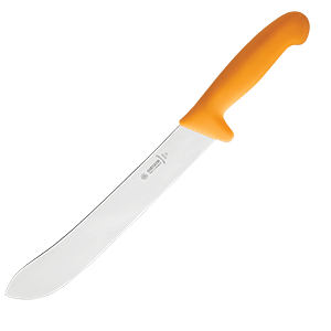 Нож для нарезки мяса; сталь нержавеющая , пластик; L=42.5/29.5, B=3.5см; желтый , металлический 