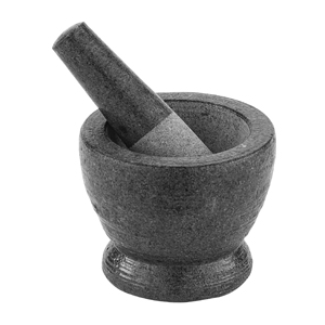 Ступка с пестиком; гранит; D=14, H=13, 5, L=20см; серый