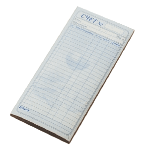 Бланк счета «Официант»[100шт]; бум. самокоп.; H=8, L=200, B=95мм; разноцветный 