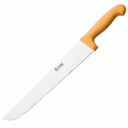 Нож для нарезки мяса; сталь, пластик; L=45/35, B=5см; желтый , металлический 
