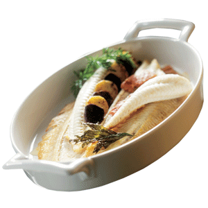 Блюдо овальное  с ручками «Бель Кузин»; фарфор; H=2, L=28, B=19см; белый