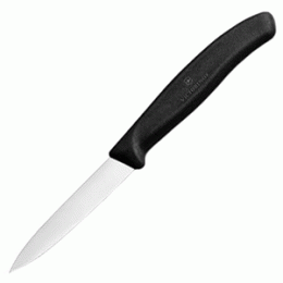 Нож для чистки; сталь нержавеющая , пластик; L=19/8, B=1.5см; черный, металлический 