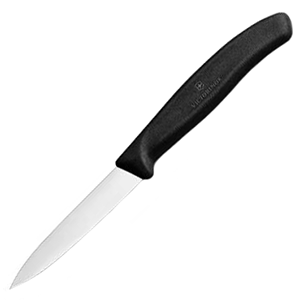 Нож для чистки; сталь нержавеющая , пластик; L=19/8, B=1.5см; черный, металлический 