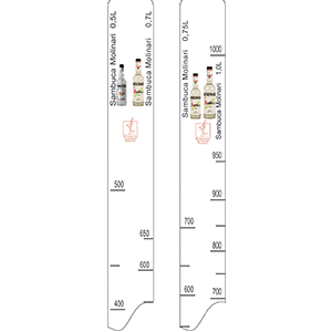 Линейка «Самбука Молинари 0. 5, 0. 7, 0. 75л»; пластик; L=28, B=2см; белый
