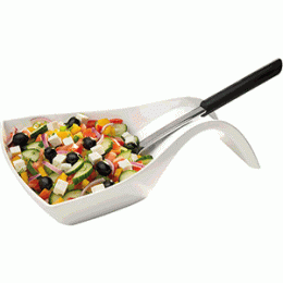 Салатник с ручкой; пластик; 1000мл; H=8.5, L=33, B=24см; белый
