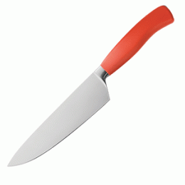 Нож поварской; сталь, пластик; L=36.5/23, B=5см; красный, металлический 