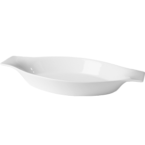 Блюдо овальное с ручкой  «Бистро»; фарфор; H=3, L=26, B=14см; белый