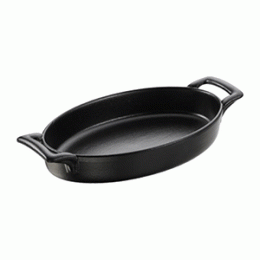 Блюдо овальное  с ручками; керамика; H=35, L=200, B=125мм; черный