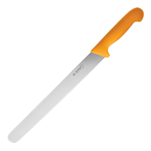 Нож для тонкой нарезки; сталь нержавеющая , пластик; L=44/30, B=3см; желтый , металлический 
