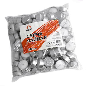 Свечи «Таблетки»[100шт]; воск, алюминий ; D=4, H=4, L=30, B=30см; белый