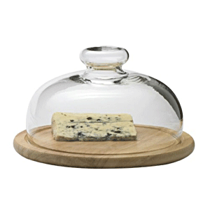Поднос для сыра с крышкой ; стекло, бук; D=16/20, H=11см; прозрачный , светлое дерево 