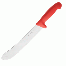 Нож для нарезки мяса; сталь нержавеющая , пластик; L=48/29.5, B=3.8см; красный, металлический 