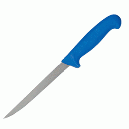 Нож для филе гибкий; сталь, пластик; L=18см; синий, металлический 